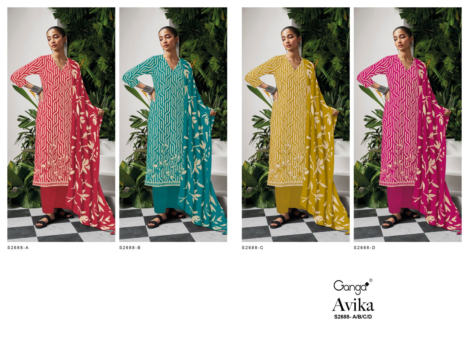 Avika 2688 By Ganga Embroidery Premium Cotton Dress Material Wholesale Market In Surat